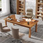 Executive Desk with Solid Wood Legs - Natural Light Brown