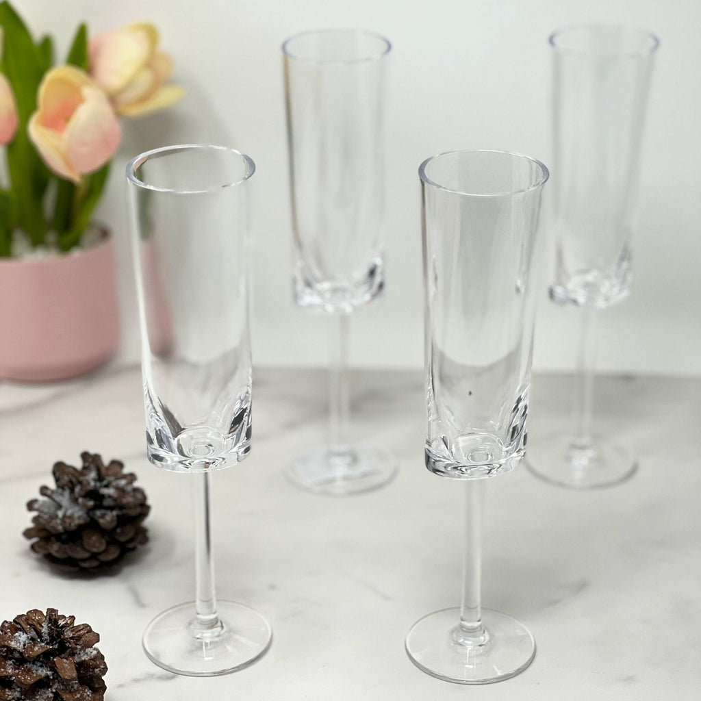 Oval Halo Acrylic Champagne Flutes with Unbreakable Design - Blue or White