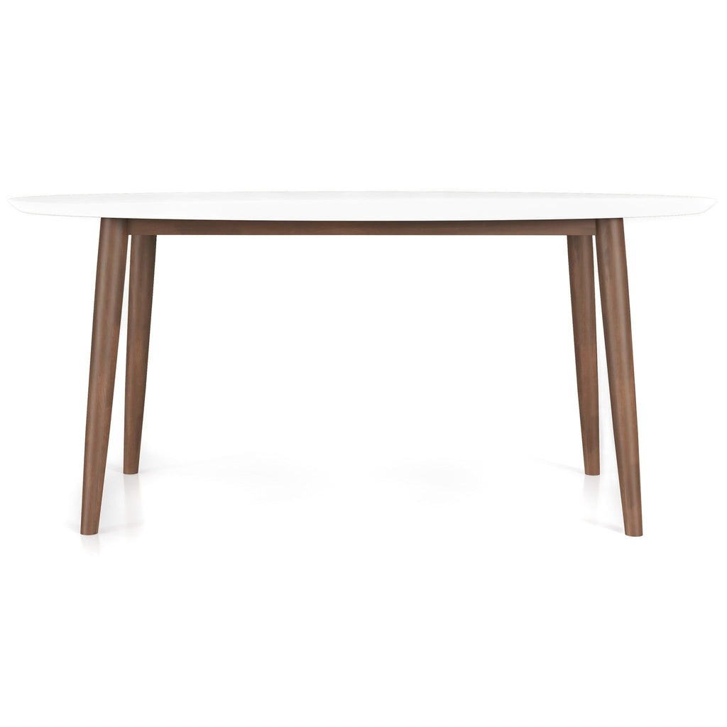 Mid-Century Modern Oval Dining Table with Solid Wood Construction - White