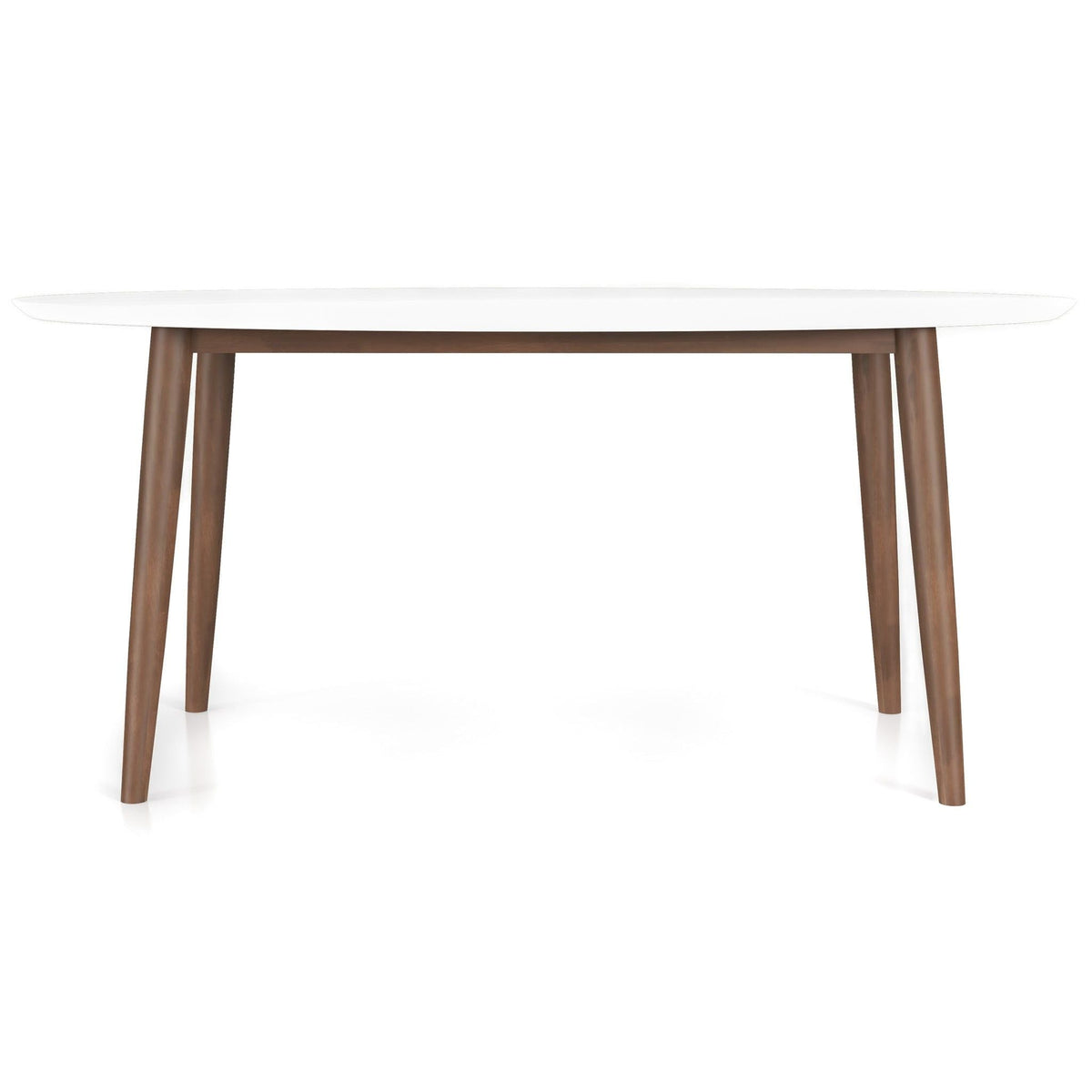 Mid-Century Modern Oval Dining Table with Solid Wood Construction - White