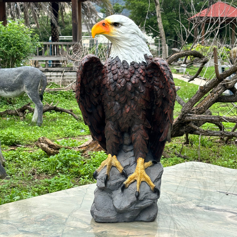 Large Standing Bald Eagle Garden Statue with Hand-Painted Detail - Brown