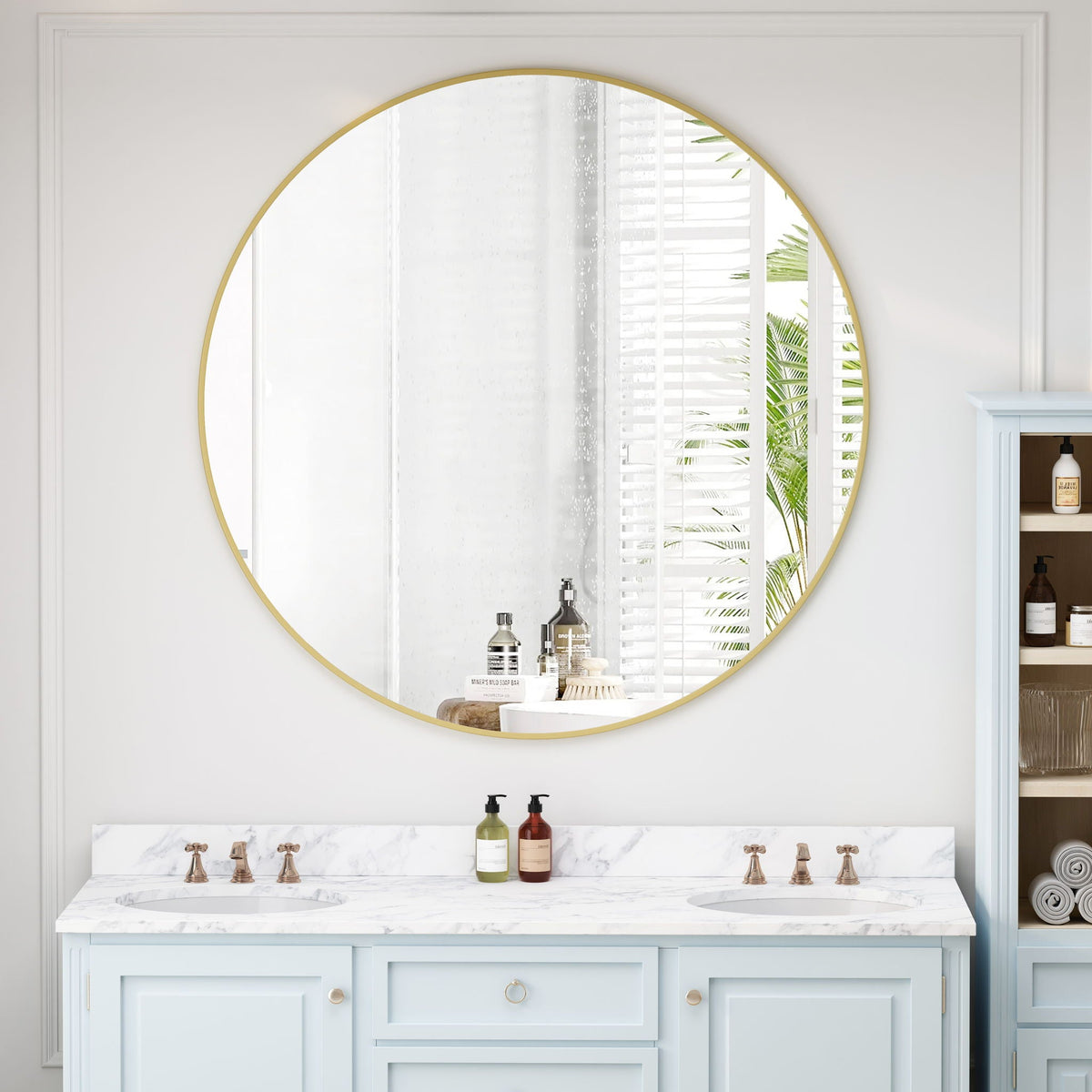 Metal Framed Circular Wall Mirror with Modern Design - Black or Gold