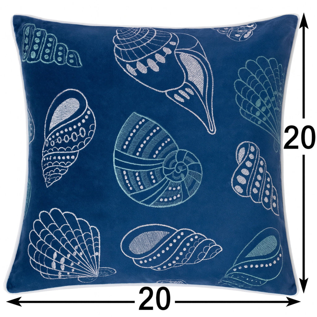 Seashells Pillow Cover with Hidden Zipper - Blue or Light Blue