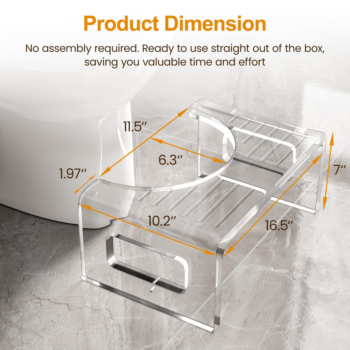 7'' Tall Acrylic Toilet Stool with Non-Slip Design - Transparent