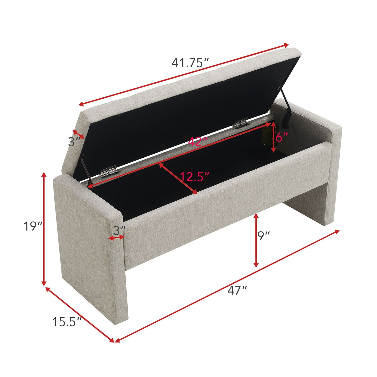 Modern Upholstered Large Bed End Bench with Hidden Storage - Multiple Colors