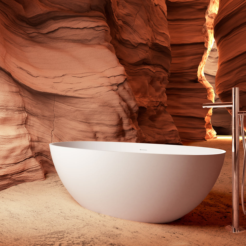 65" Freestanding Solid Surface Bathtub with Pop-Up Drain - Matte White