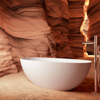 65" Freestanding Solid Surface Bathtub with Pop-Up Drain - Matte White