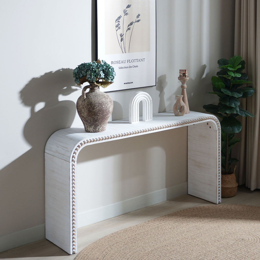 Waterfall Console Table with Seamless Curved Design - Light Brown, White, Black