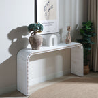 Waterfall Console Table with Seamless Curved Design - Light Brown, White, Black