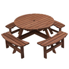 8 Person Wooden Picnic Table with Umbrella Hole - Brown