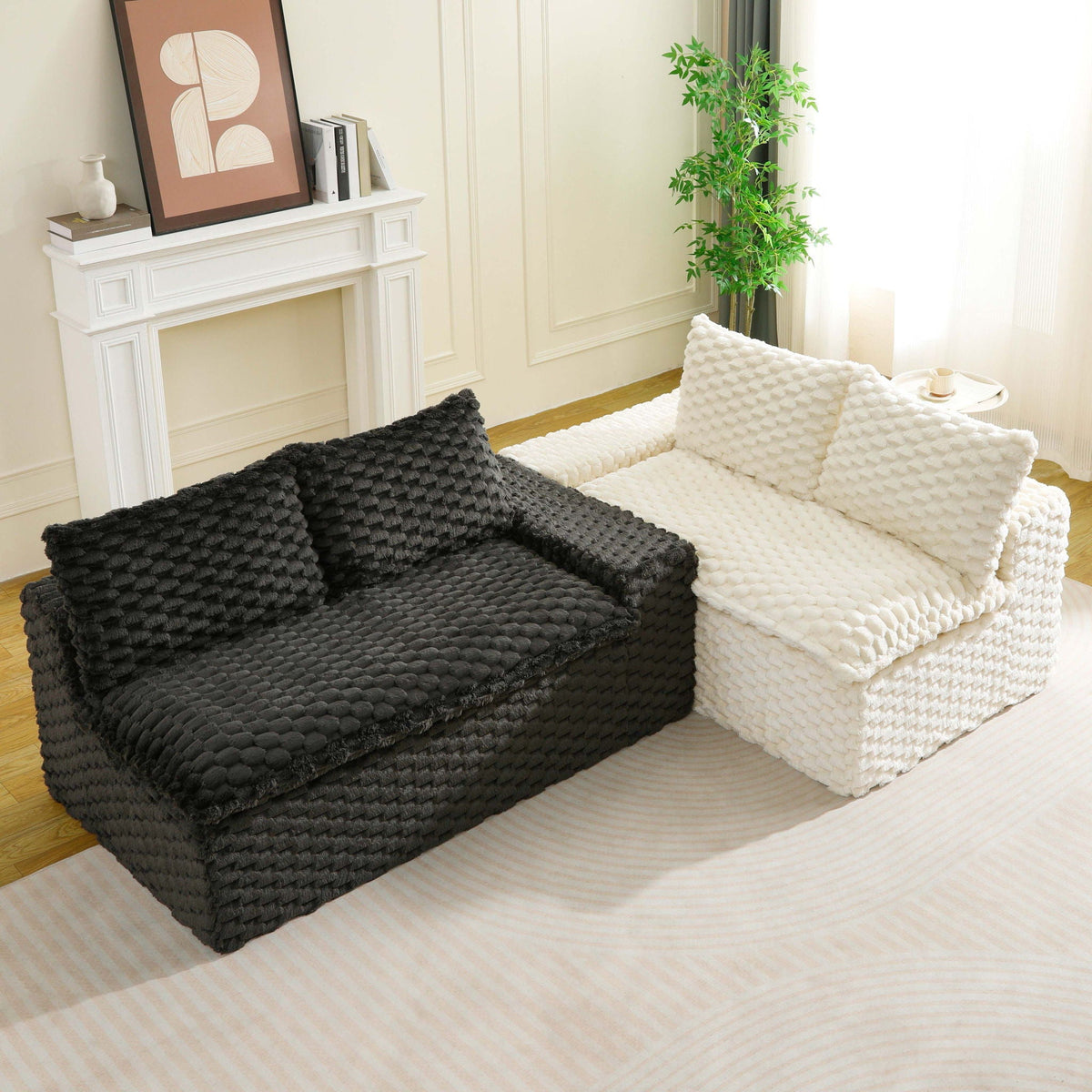 Luxury Multifunctional Sofa for Living Room with Adjustable Layout - Black, Dark Green, White, Pink