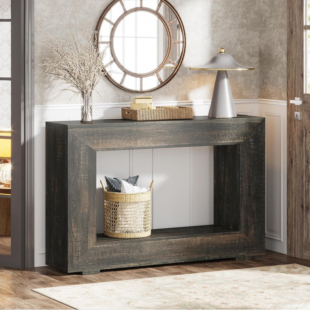 Narrow Entryway Storage Console Table with Open Shelf - Black, Dark Gray, Light Brown