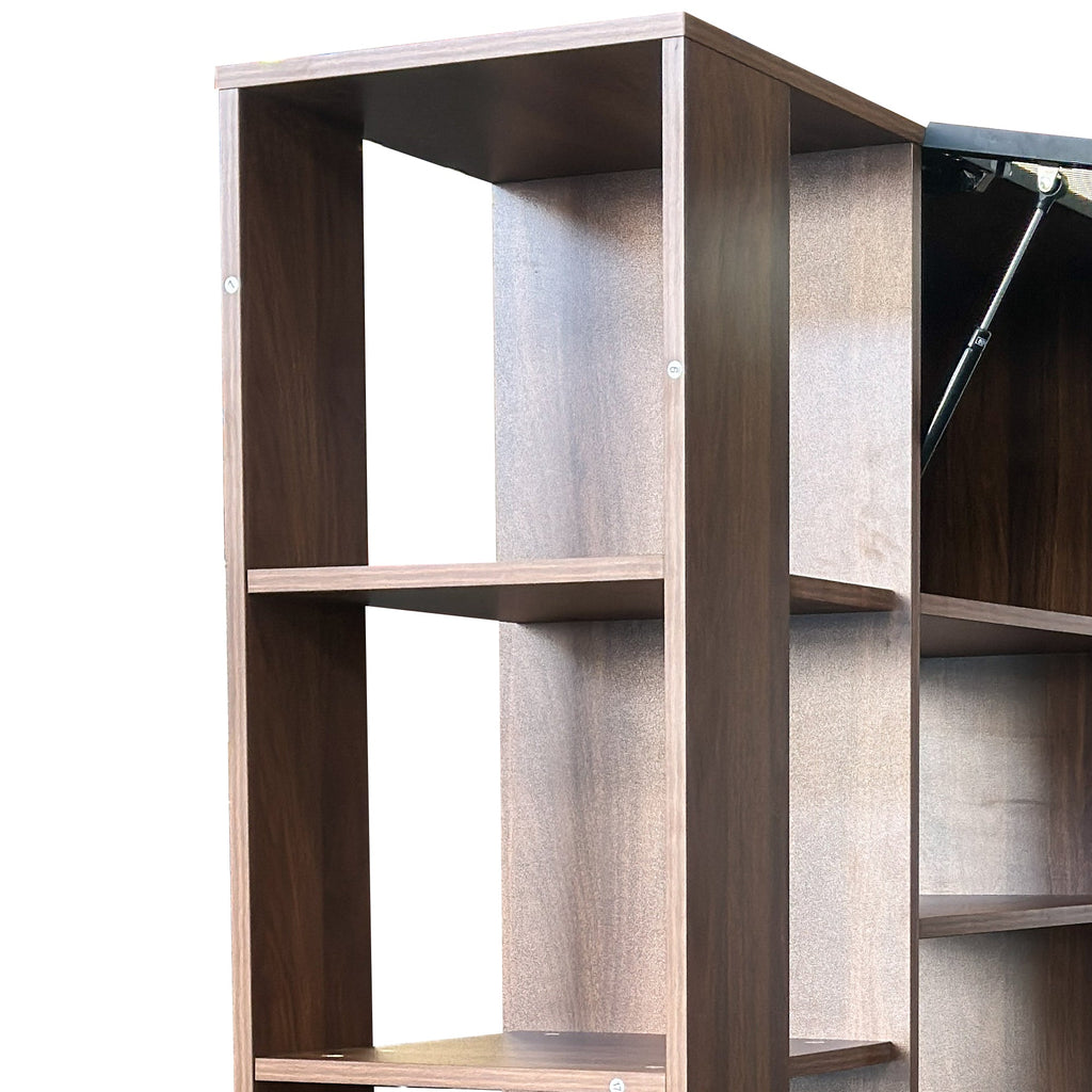 Tall Storage Cabinet with Glass Doors and Drawers - Walnut