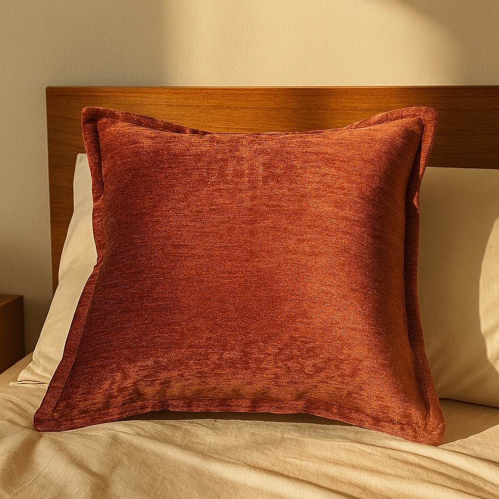 Velvet Throw Pillow with Plush Comfort - Reddish Brown