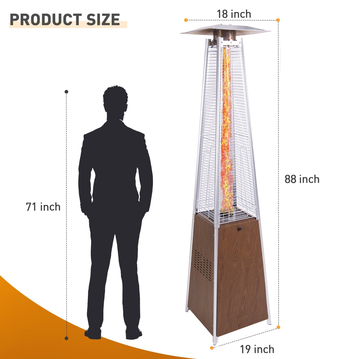48,000 BTU Patio Heater with Detachable Wheels - Stainless Steel