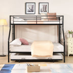 Twin Over Full Modern Metal Bunk Bed with Trundle - Black