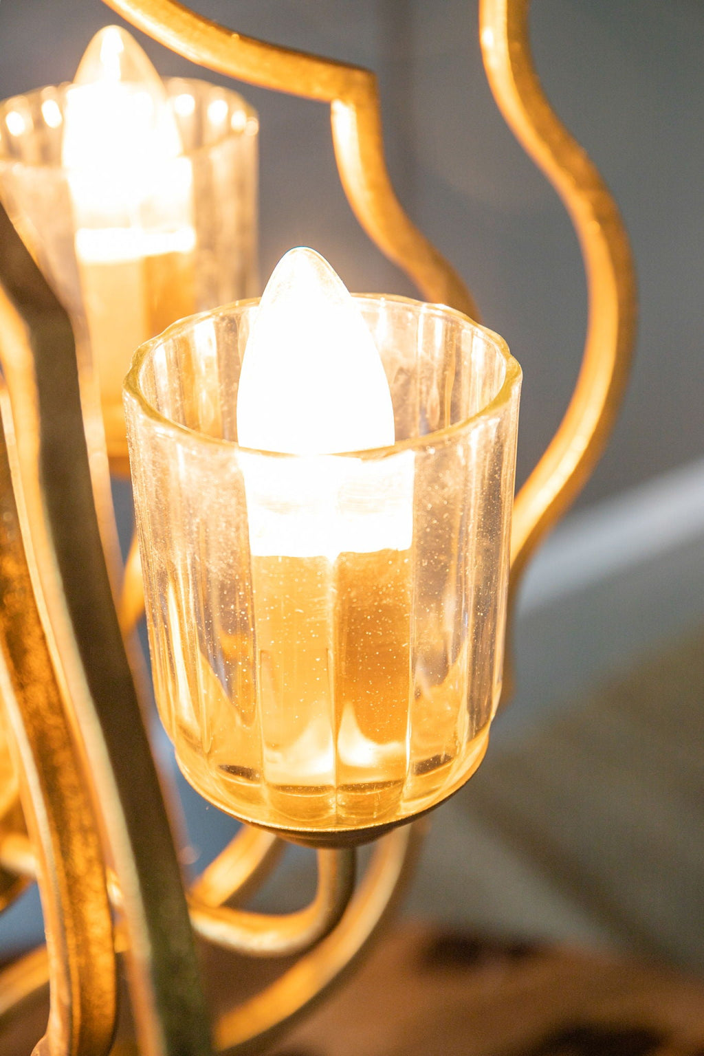 4 Light Metal Chandelier, Hanging Light Fixture - Gold