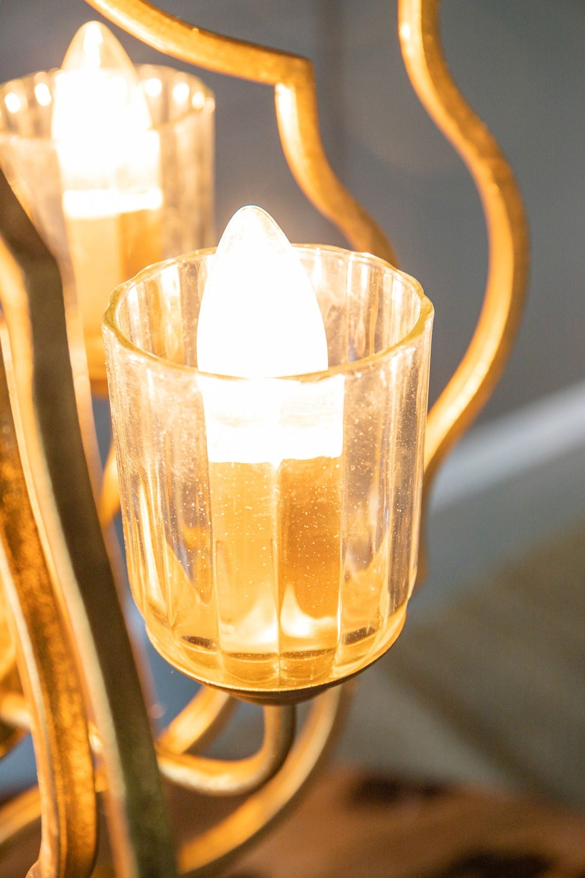 4 Light Metal Chandelier, Hanging Light Fixture - Gold