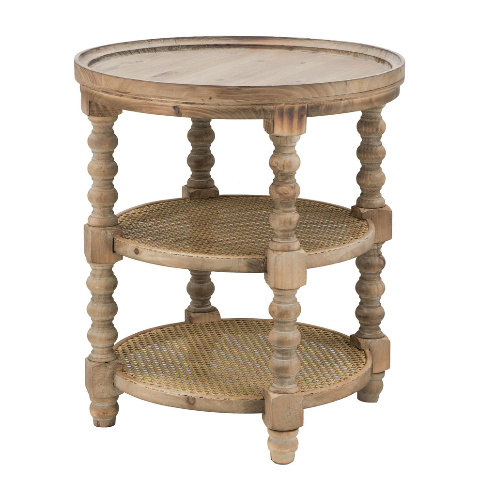Round 3 Tiered Side Table with Multi-Tier Storage - Light Brown or Black