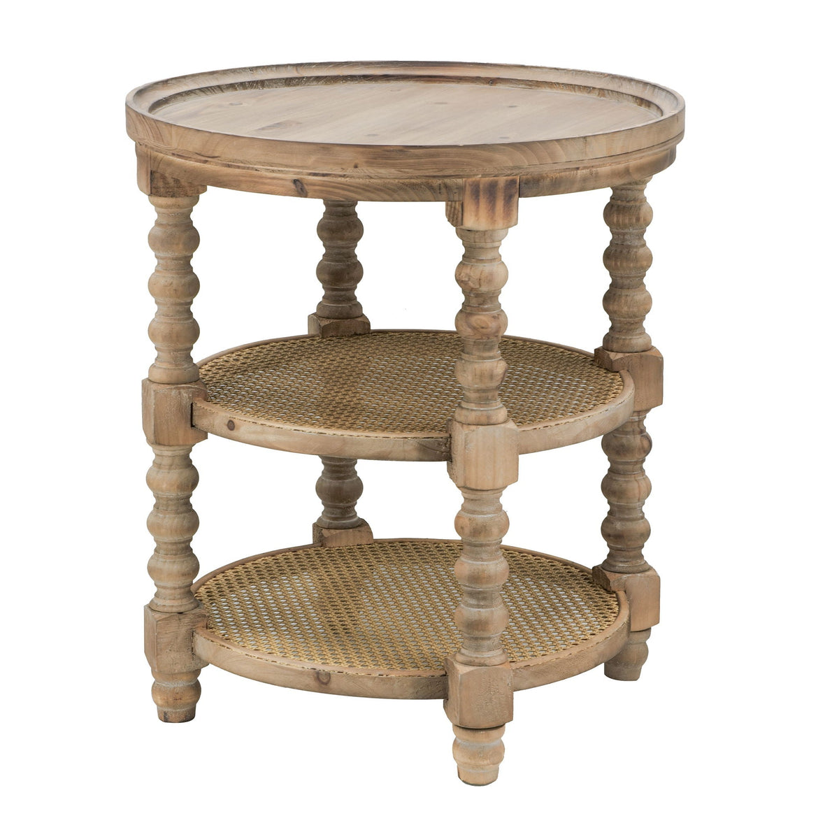 Round 3 Tiered Side Table with Multi-Tier Storage - Light Brown or Black