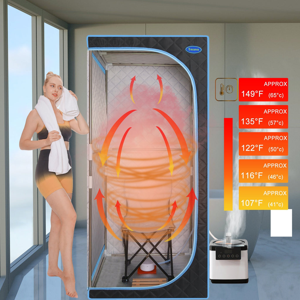 Full Size Portable Steam Sauna Tent with Stainless Steel Frame - Black
