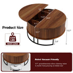 31.5" Round Coffee Table with Fluted Lift-Top Storage - Walnut