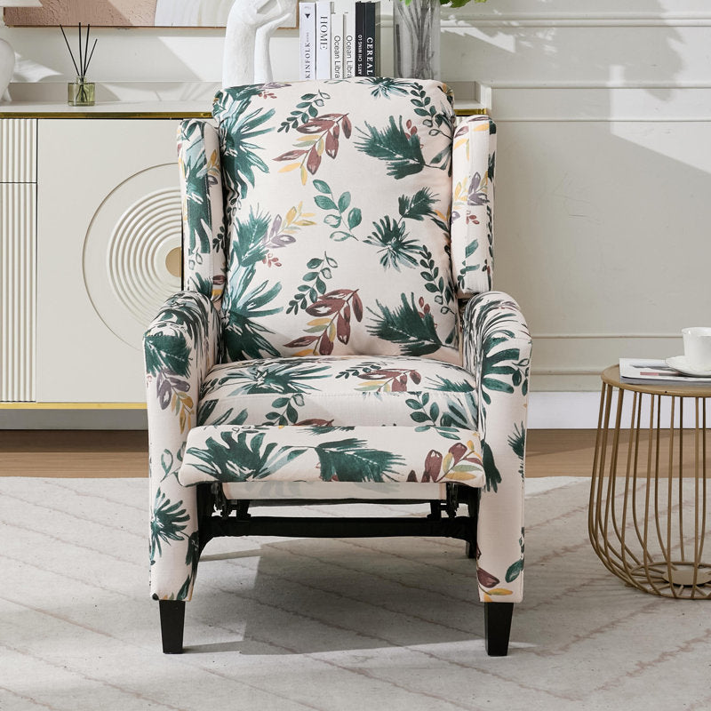 Floral Print Recliner Chair with Padded Arms - Multicolor