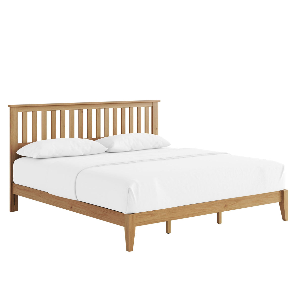 Light Brown Panel Bed with Integrated Slat Support - Queen or King
