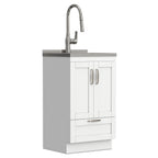 Deluxe Laundry Cabinet with Pull-Out Faucet and Stainless Steel Sink - White