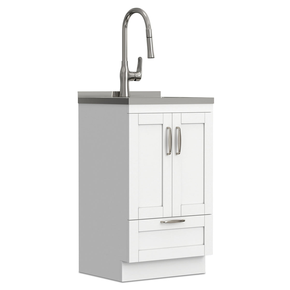 Deluxe Laundry Cabinet with Pull-Out Faucet and Stainless Steel Sink - White