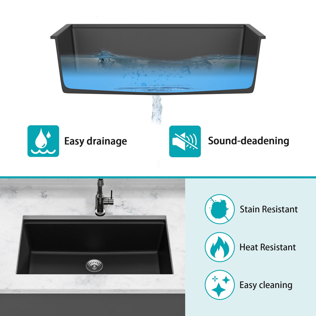 Granite Composite Workstation Undermount Kitchen Sink - Black or White