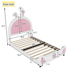 Upholstered Platform Bed with Rabbit Shaped Headboard - Twin, White