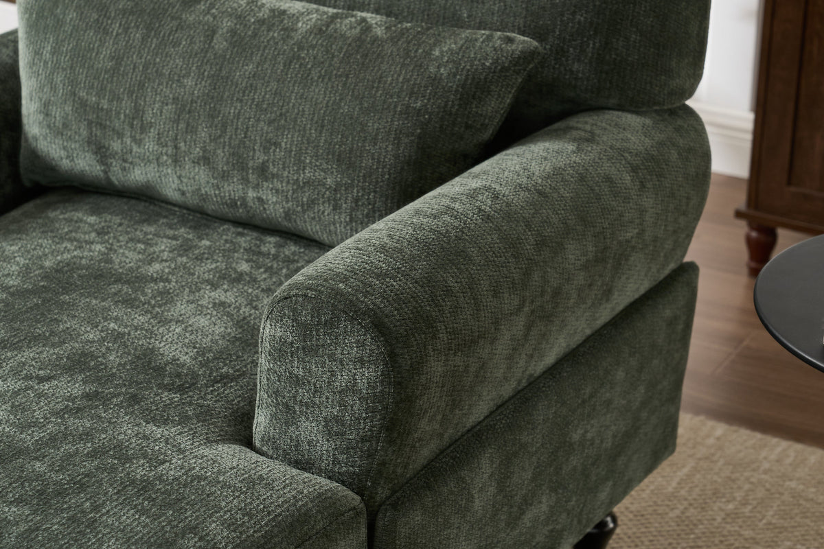 Modern Green Chaise Lounge Upholstered Sofa Recliner Chair with Solid Wood Frame