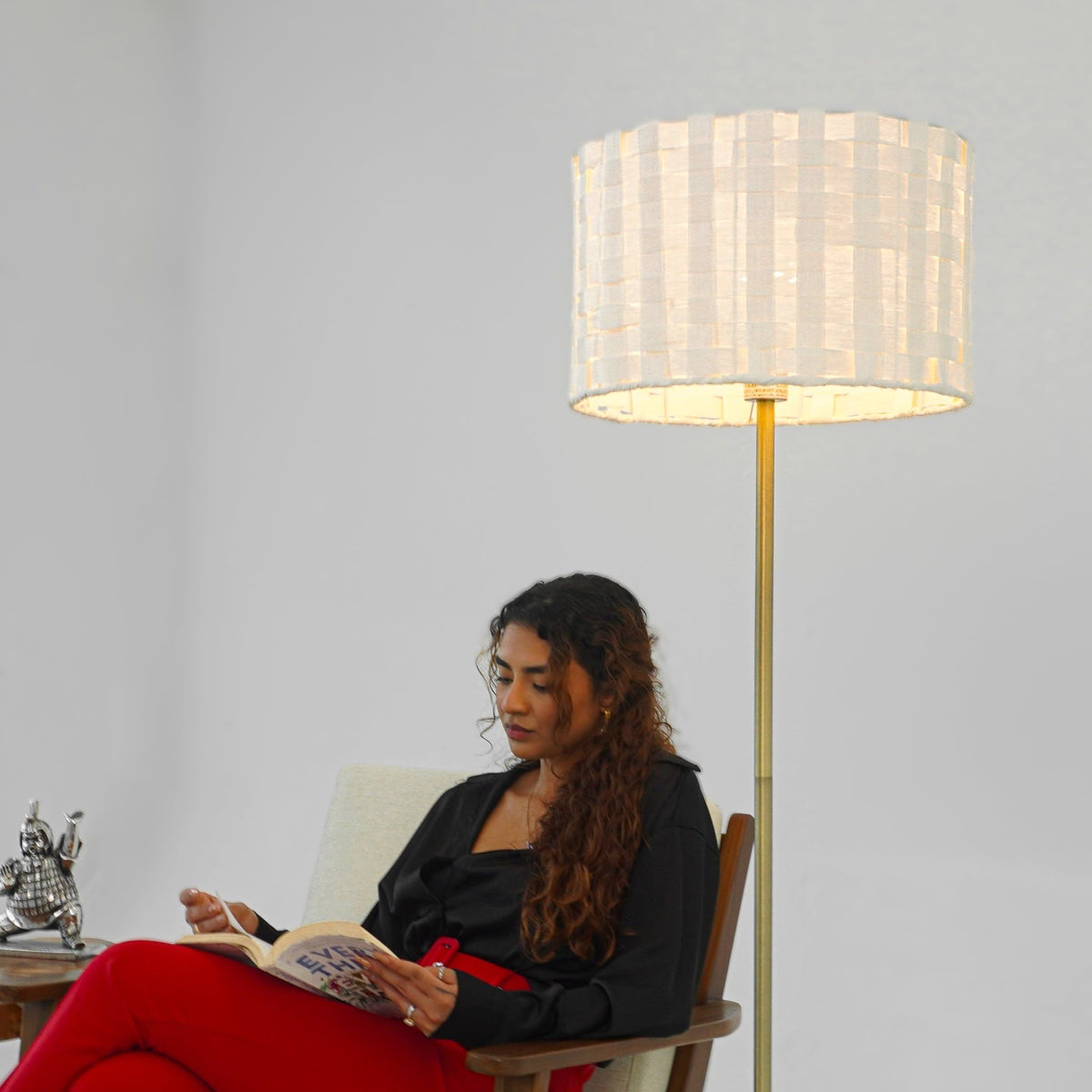 Gold Floor Lamp with Marble Base and Imitation Leather Shade