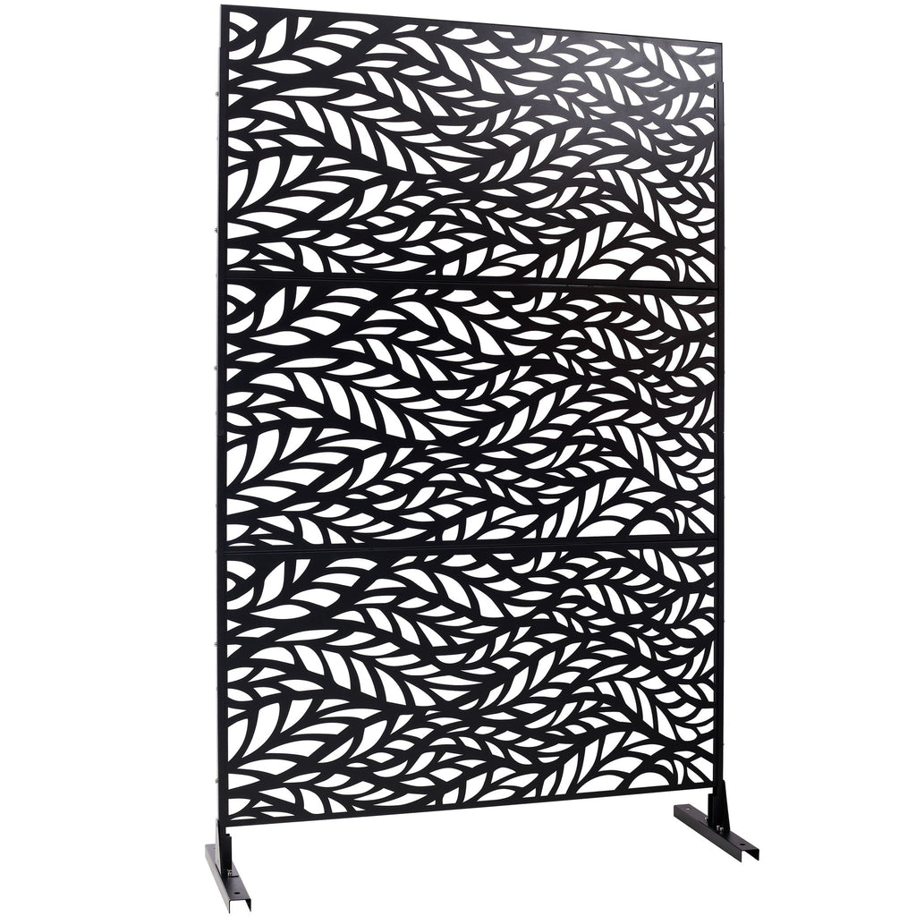 Metal Privacy Screen Room Divider with Freestanding Design - Black