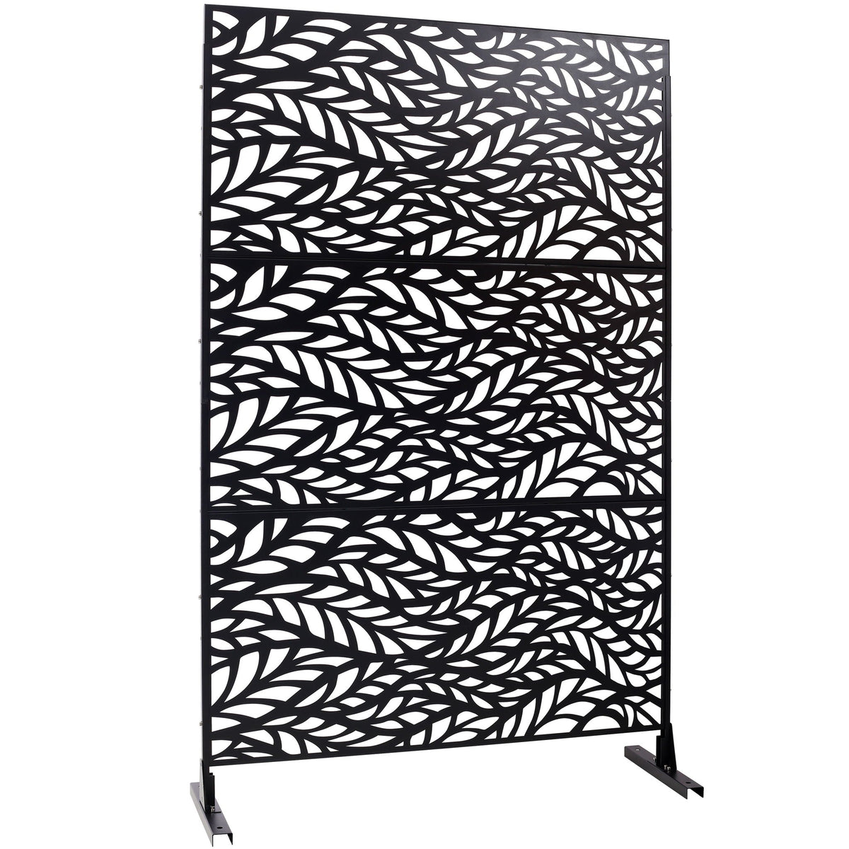 Metal Privacy Screen Room Divider with Freestanding Design - Black