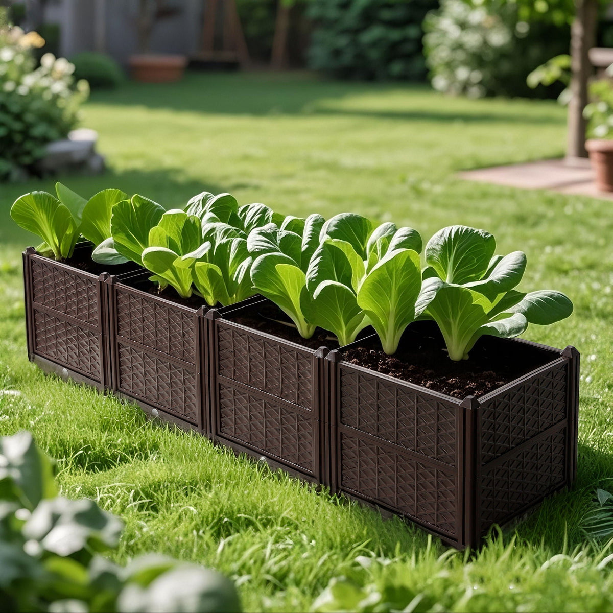 Rectangular Plastic Planting Box Kit with Water Barrier - Coffee