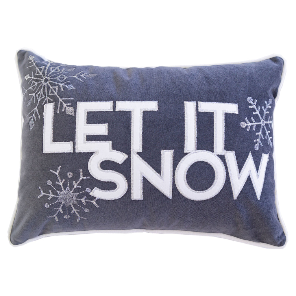 Gray Velvet Lumbar Throw Pillow with Snowflake Embroidery - 14x20