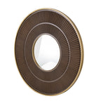 Round Wooden Wall Mirror with Iron Frame - Neutral Colorway