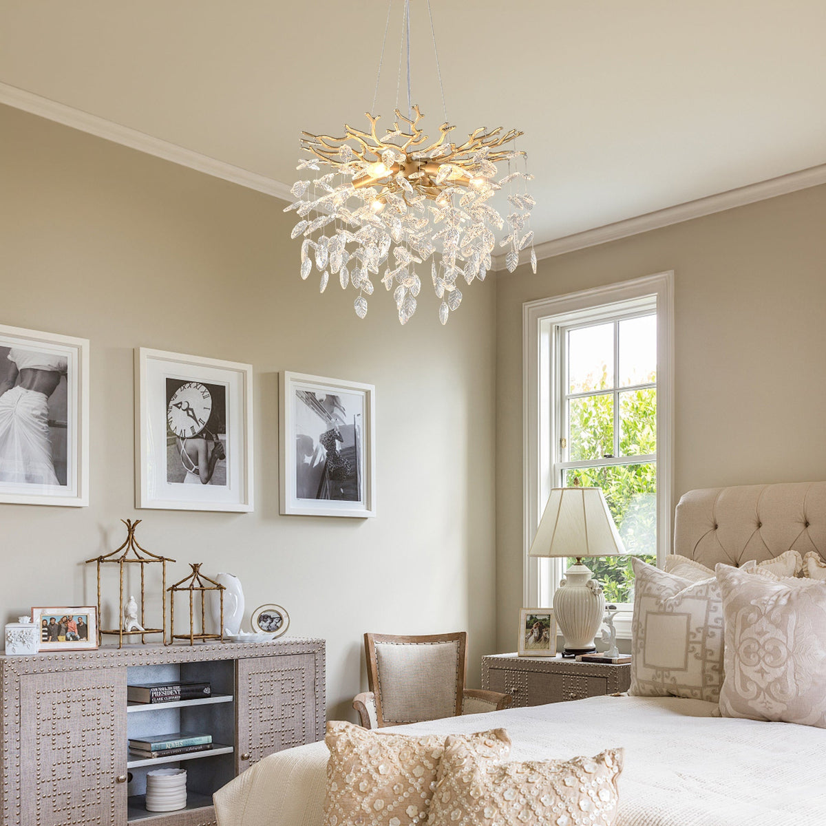 6-Light Crystal Chandelier with Gold Finish - Elegant Ceiling Lamp
