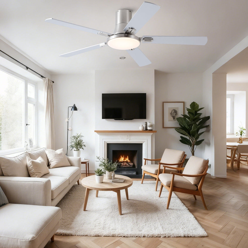 Flush Mount Ceiling Fan with LED Light and Remote Control - Black, White, Pearl Silver