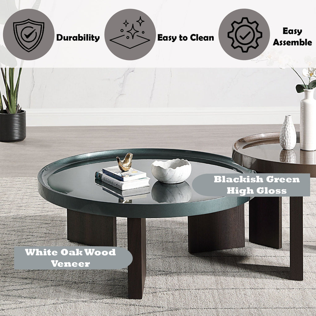 Elegant Design Coffee Table with High Gloss Top - Dark Green or Dark Brown
