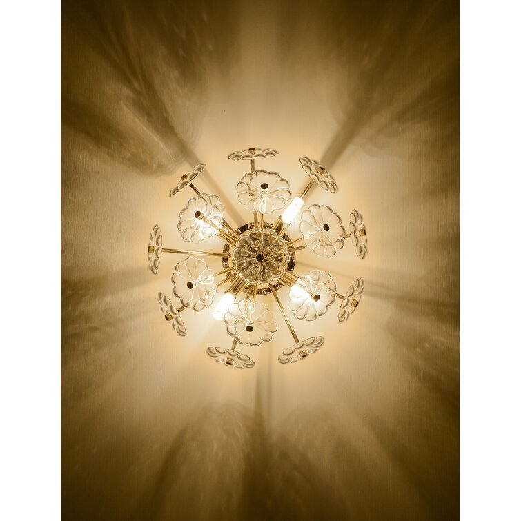 Gold Flush Mount Ceiling Light with Crystal Petals - Gold