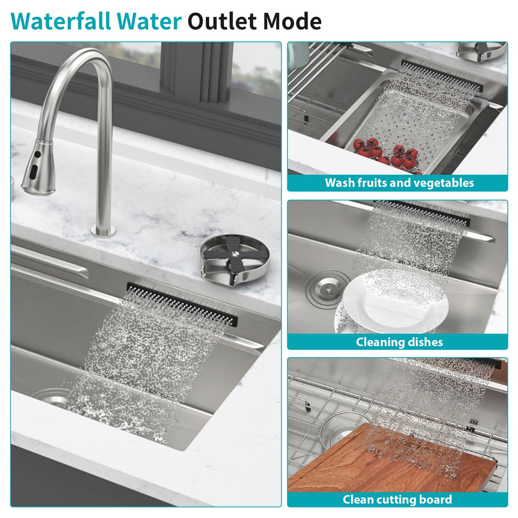 Undermount Stainless Steel Kitchen Sink with Pull Down Faucet & Ledge Workstation - Gray or Black
