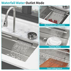 Undermount Stainless Steel Kitchen Sink with Pull Down Faucet & Ledge Workstation - Gray or Black