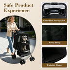Foldable Pet Stroller with Mesh Panels and Storage Basket - Black, Pink, or Blue
