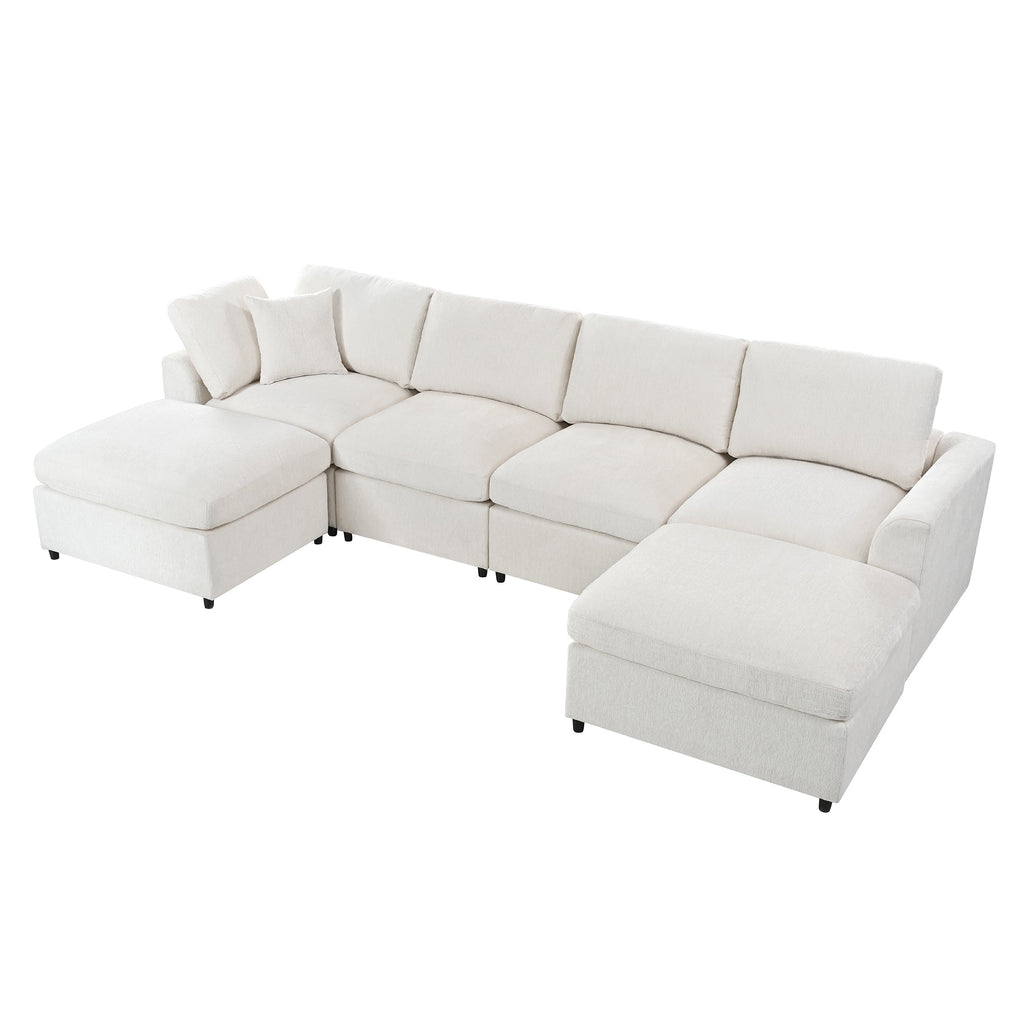 130.3" Chenille Modular Sectional Sofa with Removable Cushions - 6-Seater