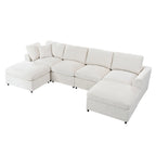 130.3" Chenille Modular Sectional Sofa with Removable Cushions - 6-Seater