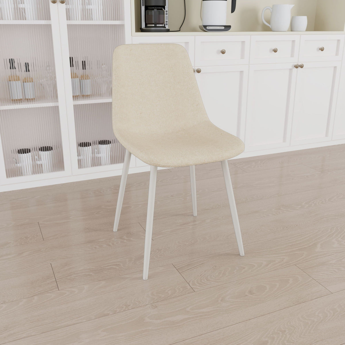 Modern Kitchen Dining Chairs Set of 4 with Linen Padding - Beige