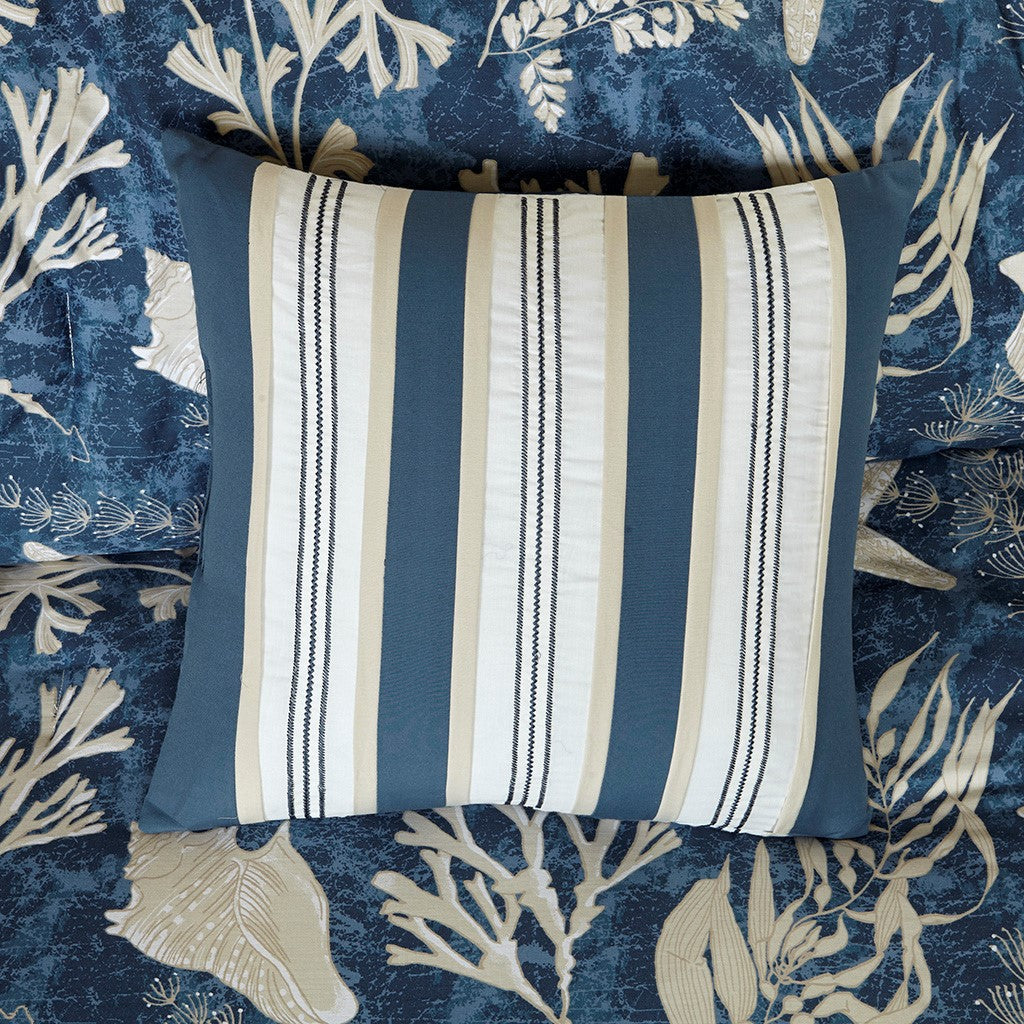 Cotton Sateen Comforter Set with Coastal Motif - Blue
